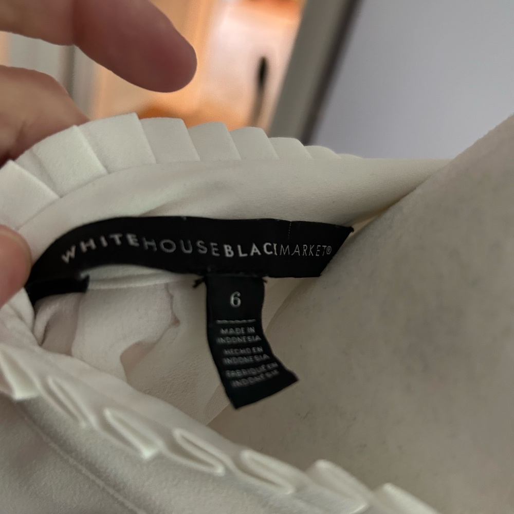 White House Black Market Cream Long Sleeve Tie Front Blouse - Picture 7 of 8